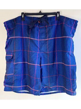 Op Ocean Pacific Men's 3XL Blue Plaid Striped Swim Trunks Pockets & Mesh Lining